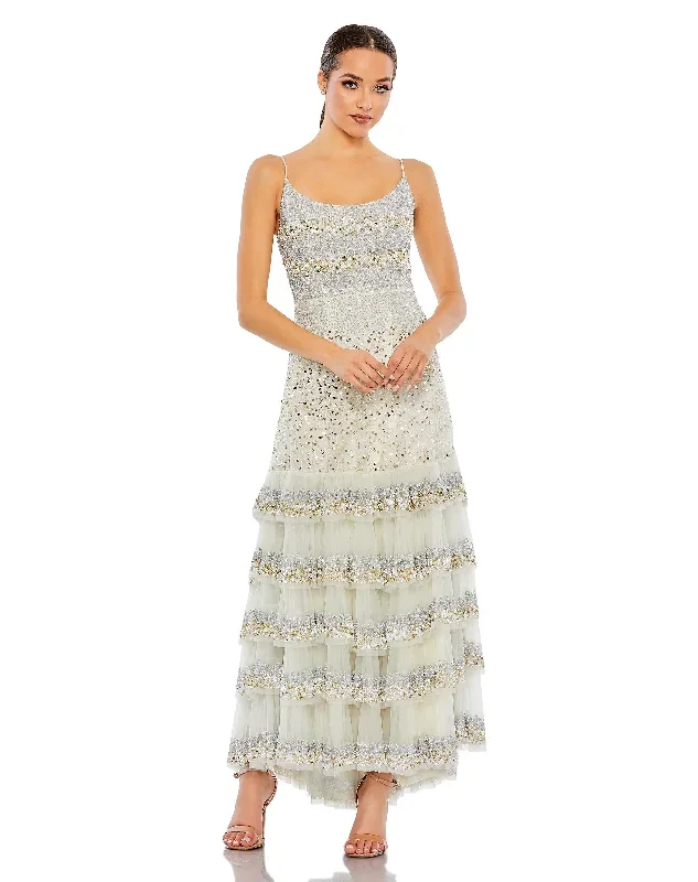 Embellished Scoop Neck Tiered Gown