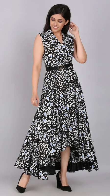 Black Fit & Flared Printed Dress