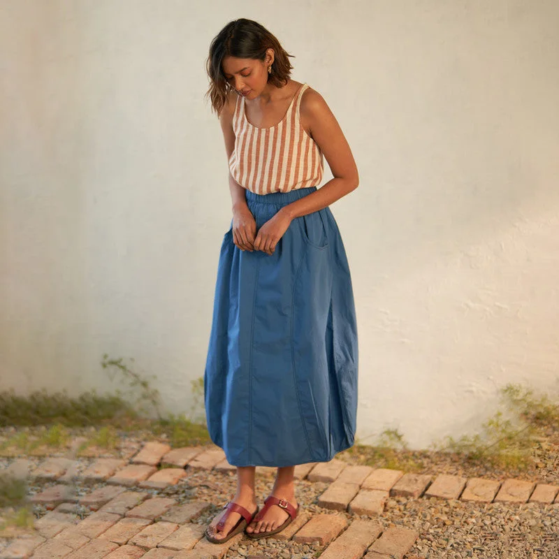 Cotton Poplin Blue Skirt for Women | Relaxed Fit