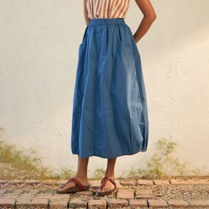 Cotton Poplin Blue Skirt for Women | Relaxed Fit