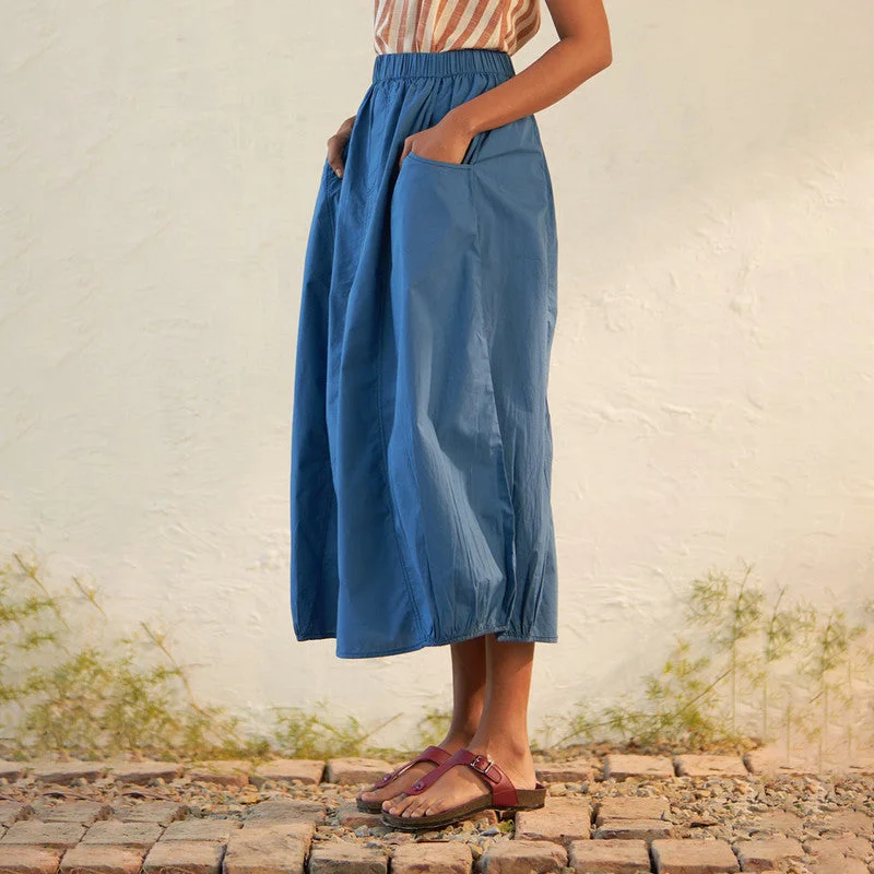 Cotton Poplin Blue Skirt for Women | Relaxed Fit