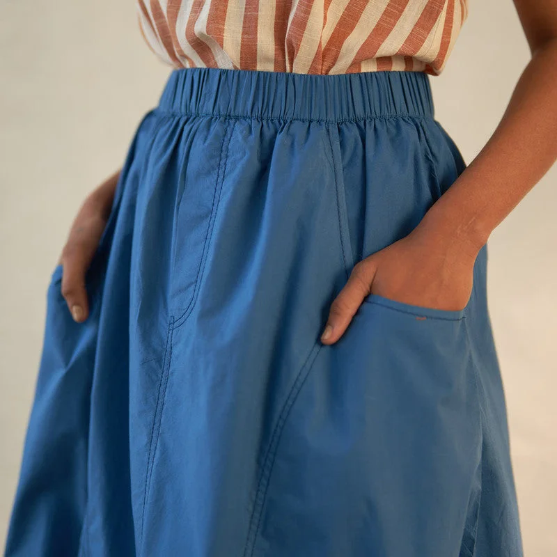 Cotton Poplin Blue Skirt for Women | Relaxed Fit