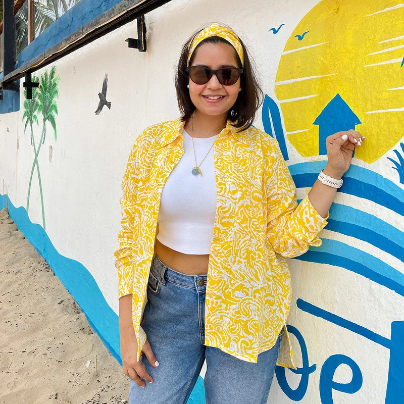 Cotton Printed Oversized Shirt For Women | Yellow