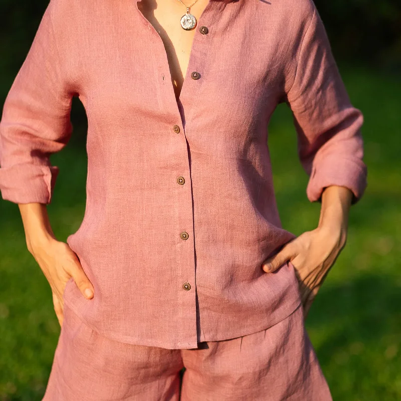 Linen Shirt for Women | Full Sleeves | Vintage Pink