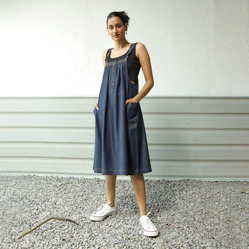 Cotton Denim Dress for Women | Dungaree Style | Navy Blue