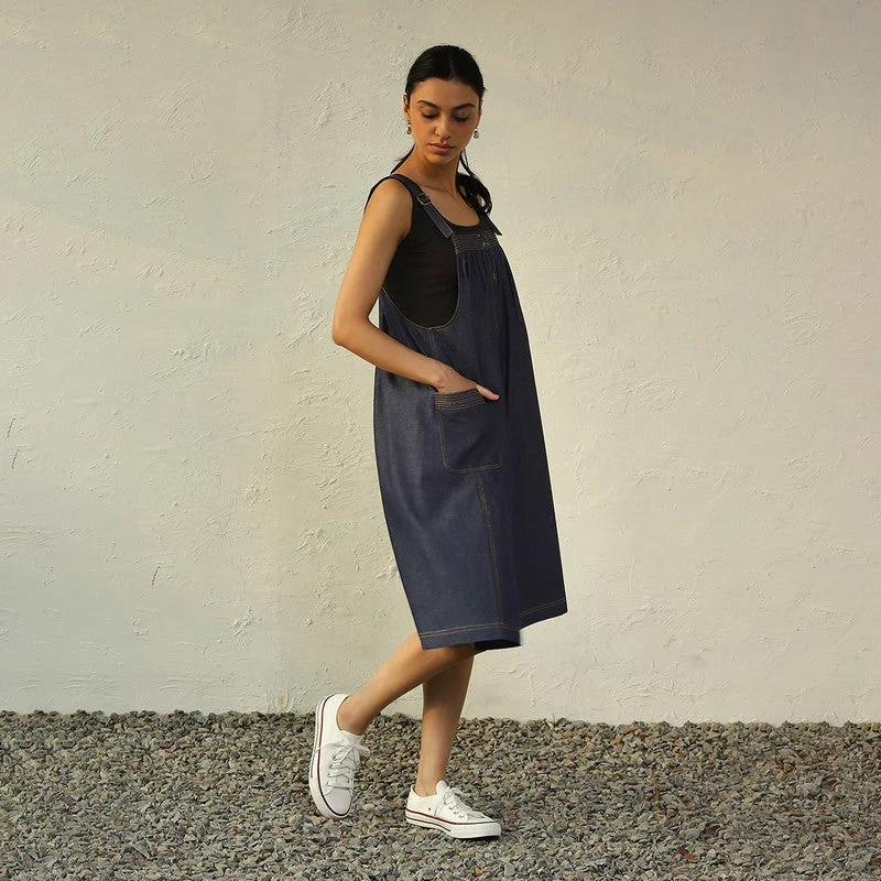 Cotton Denim Dress for Women | Dungaree Style | Navy Blue