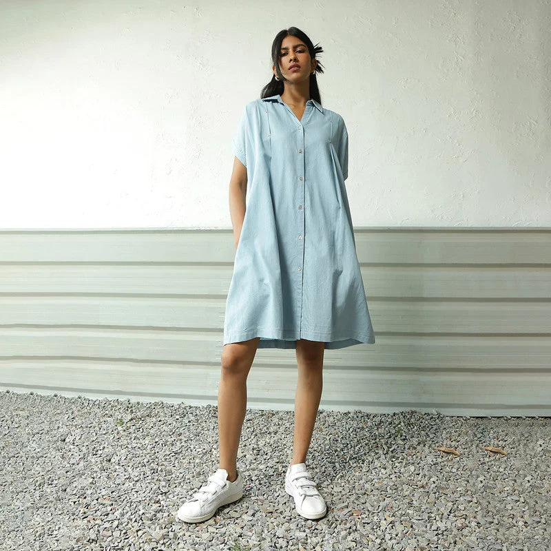 Cotton Denim Short Dress for Women | Blue