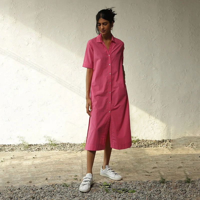 Cotton Poplin Shirt Dress | Pink | Side Slit