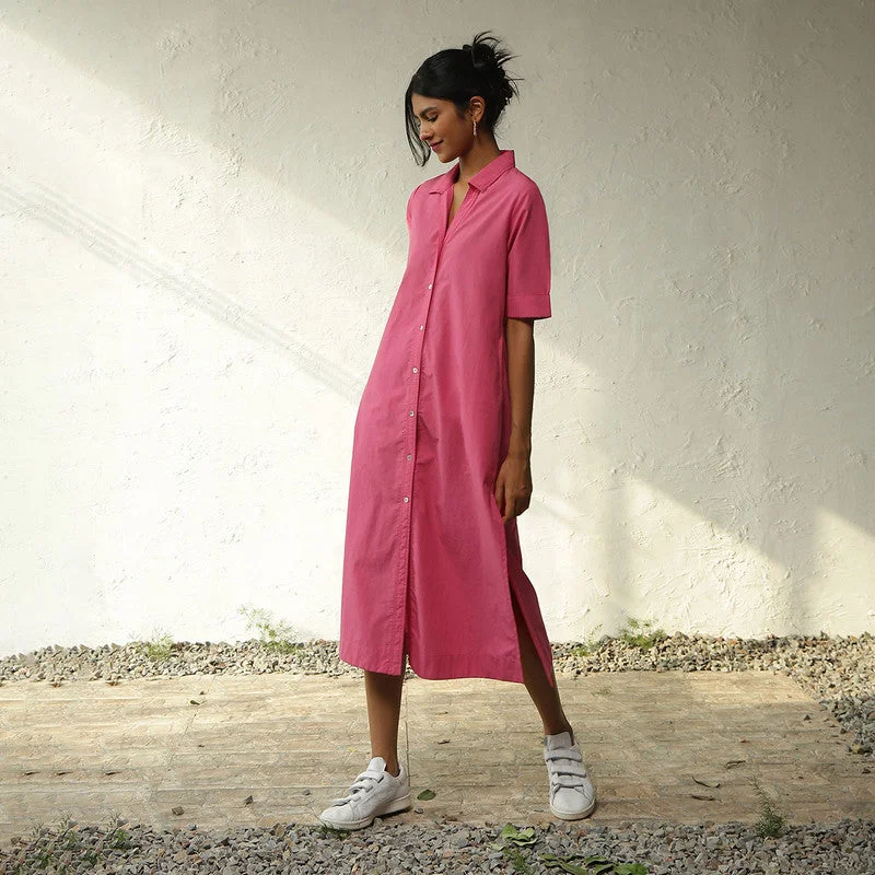 Cotton Poplin Shirt Dress | Pink | Side Slit