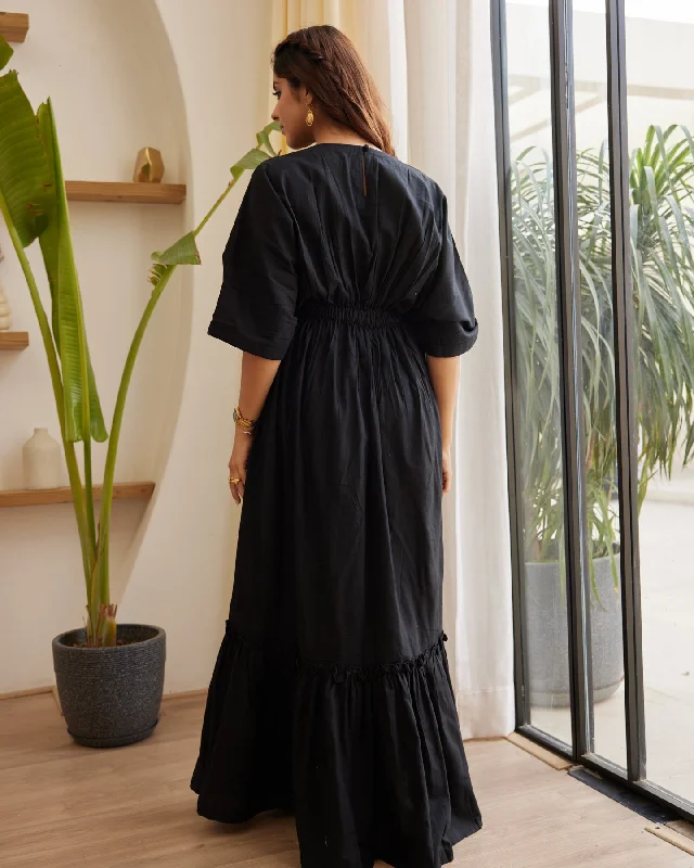 Ebony Solid Tiered Dress