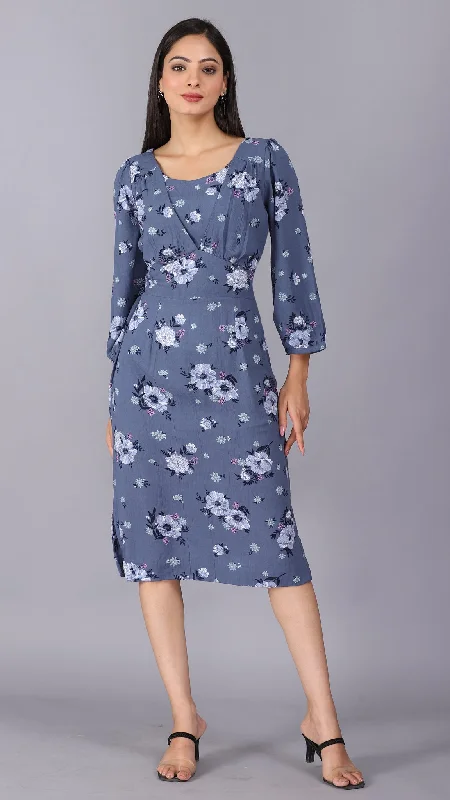 Floral print cornflower blue dress