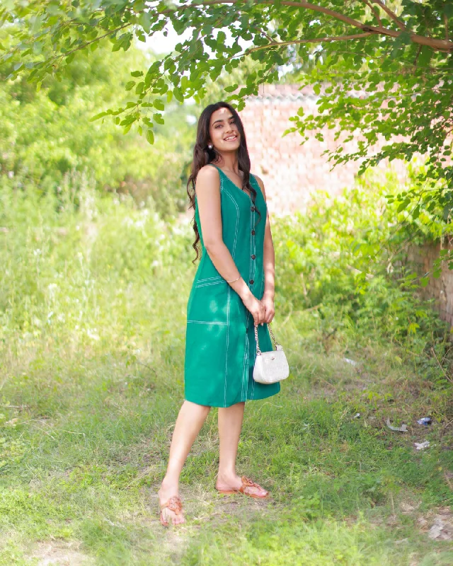 Green Pure Linen Dress