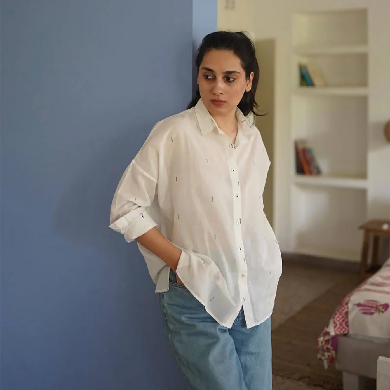 Shirts for Women | Cotton Shirt | Jamdani Motifs | White