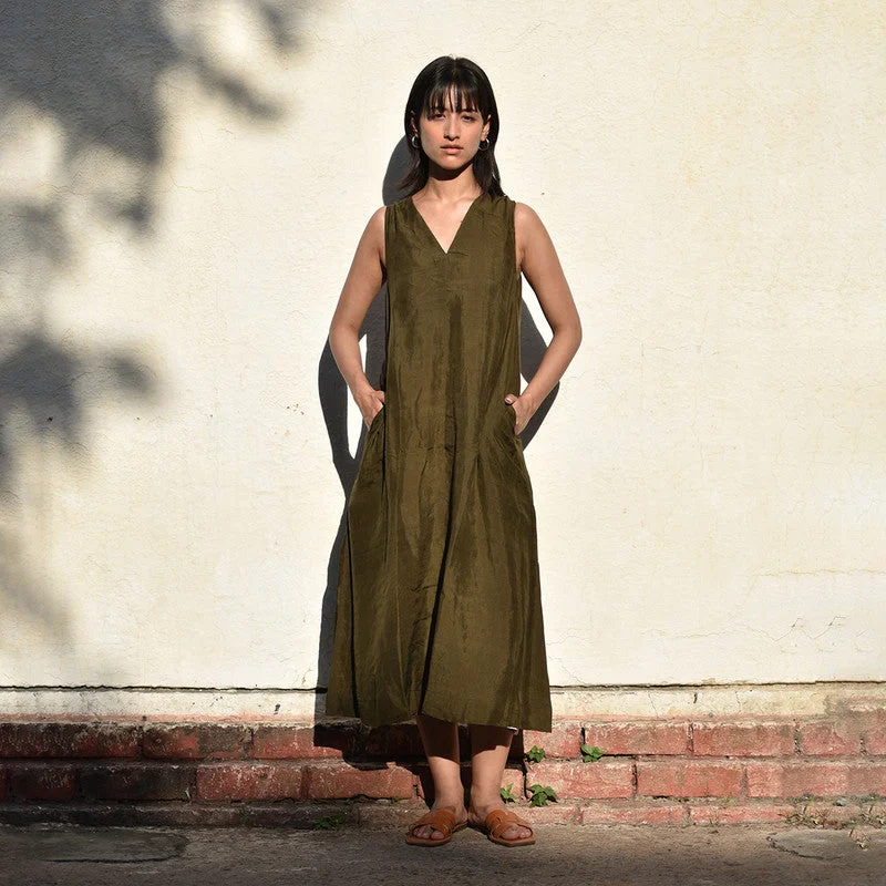 Mulberry Silk Sleeveless Dress (With Slip) | Olive