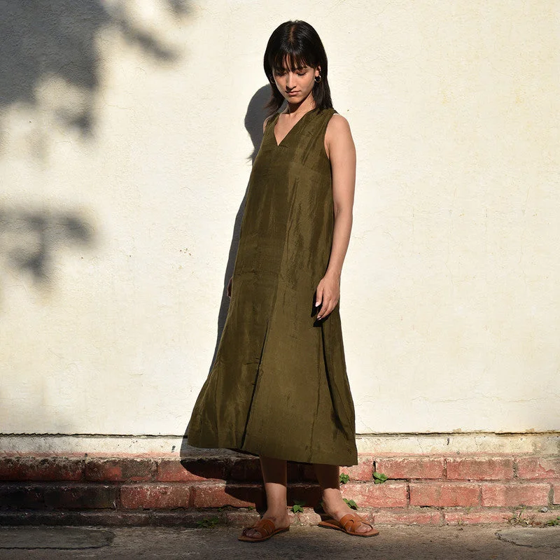 Mulberry Silk Sleeveless Dress (With Slip) | Olive