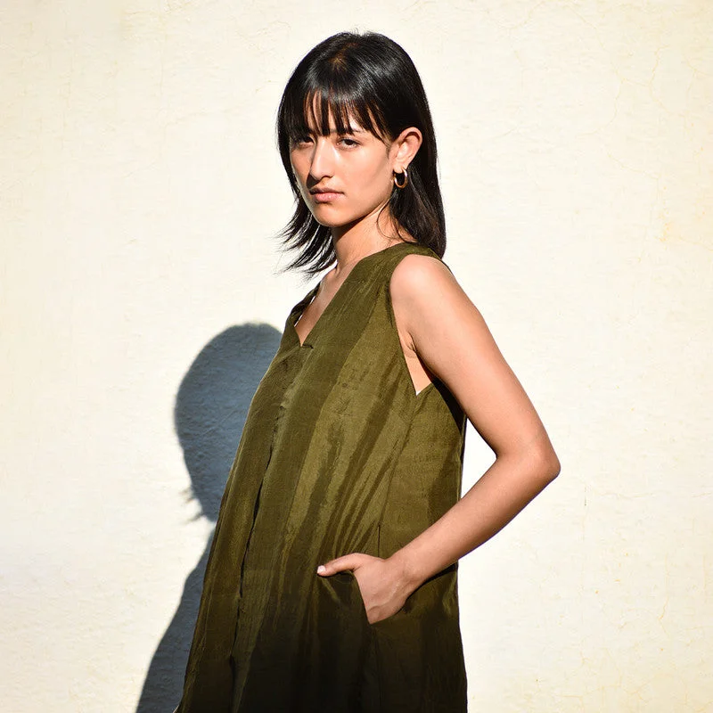 Mulberry Silk Sleeveless Dress (With Slip) | Olive