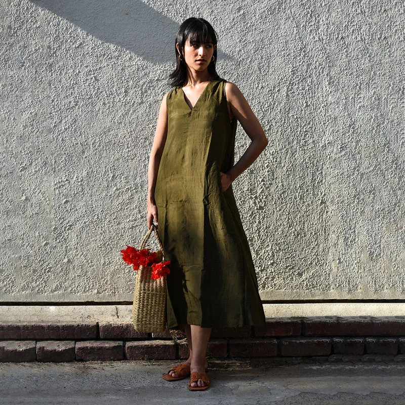 Mulberry Silk Sleeveless Dress (With Slip) | Olive