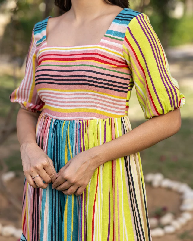 Ivory Multi-hued Stripe Dress