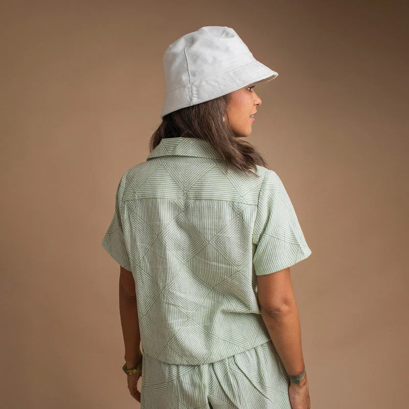 Kala Cotton Printed Shirt For Women | Camp Collar | Pale Green