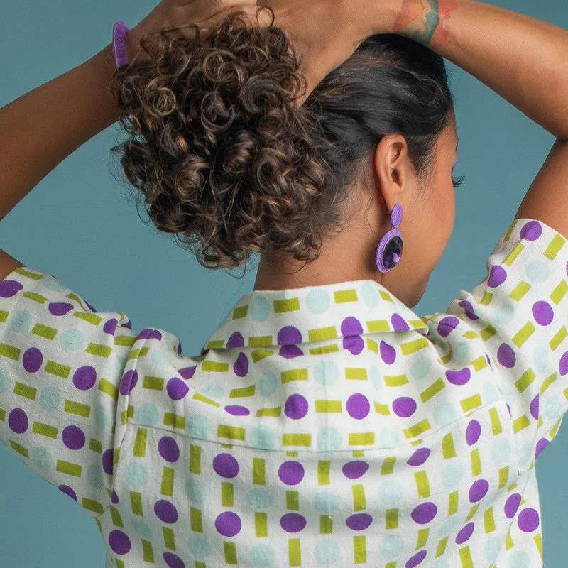 Kala Cotton Printed Shirt For Women | Camp Collar | Purple & Green