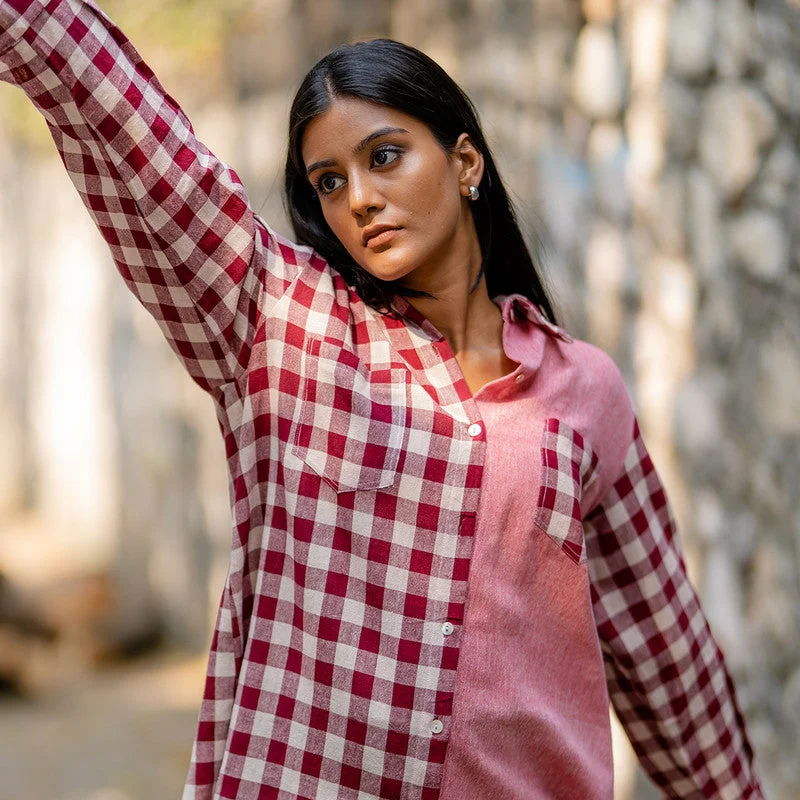 Cotton Pink Checkered Shirt | Naturally Dyed | Full Sleeves