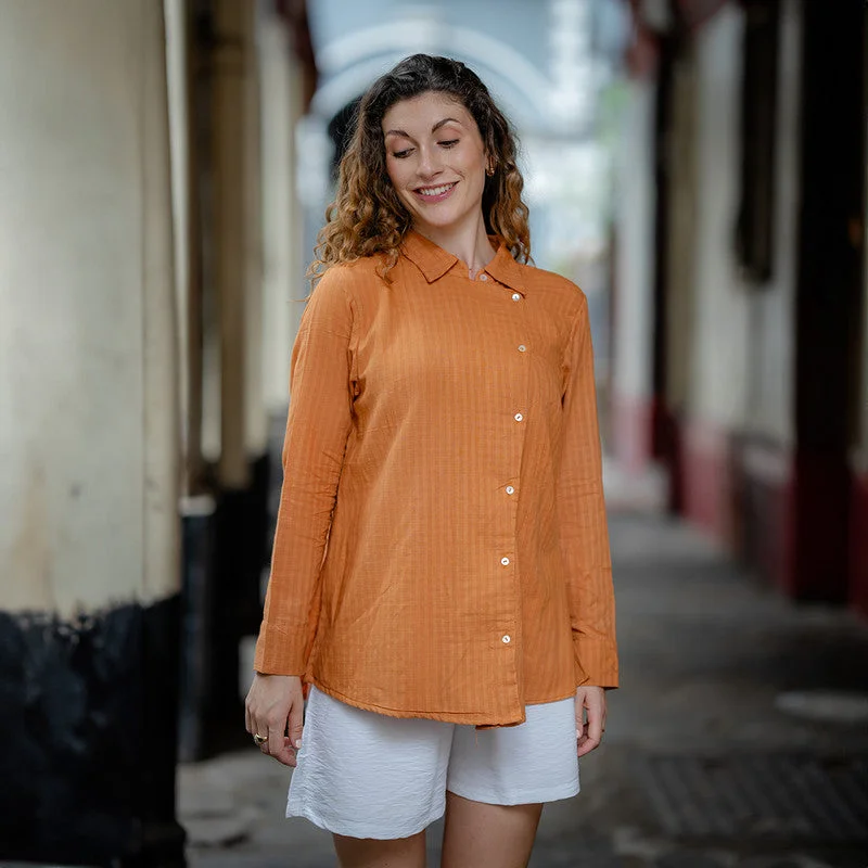 Cotton Wrap Shirt for Women | Rust | Full Sleeves