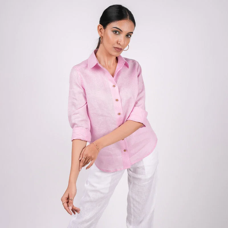 Linen Shirt for Women | Pink | Full Sleeves