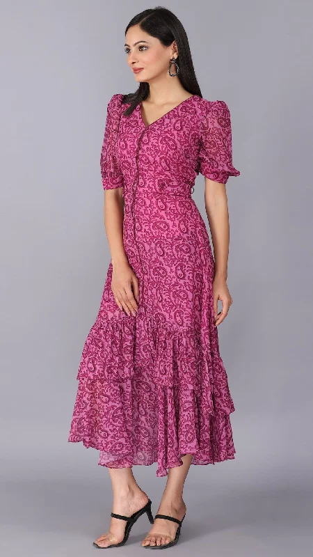 Magenta play ruffle sleeves dress