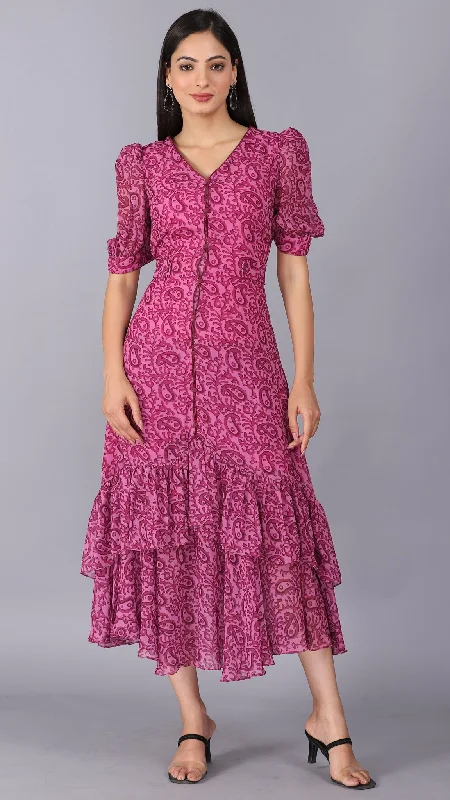 Magenta play ruffle sleeves dress