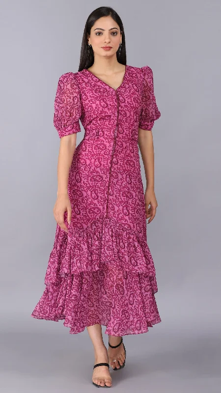 Magenta play ruffle sleeves dress