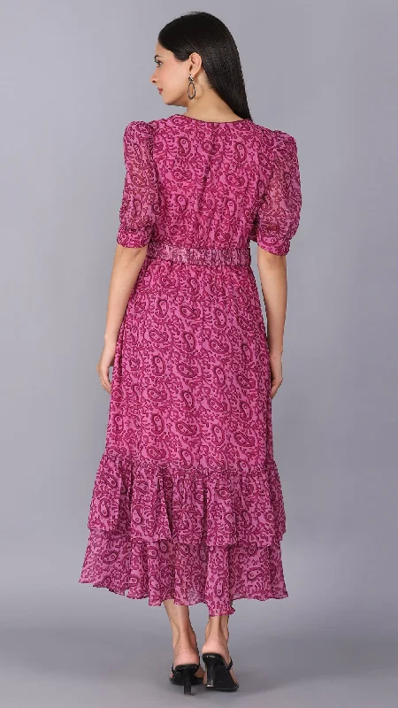 Magenta play ruffle sleeves dress