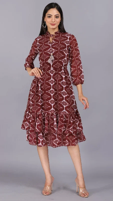 Maroon double layer hem dress