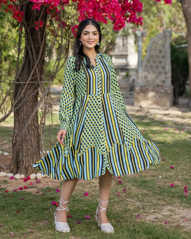 Neon Checkered & Stripe Dress