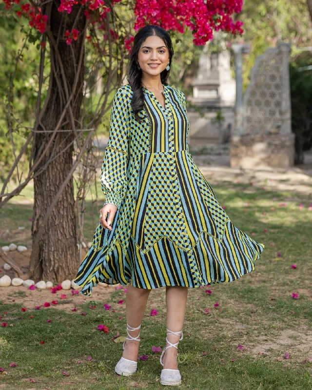 Neon Checkered & Stripe Dress