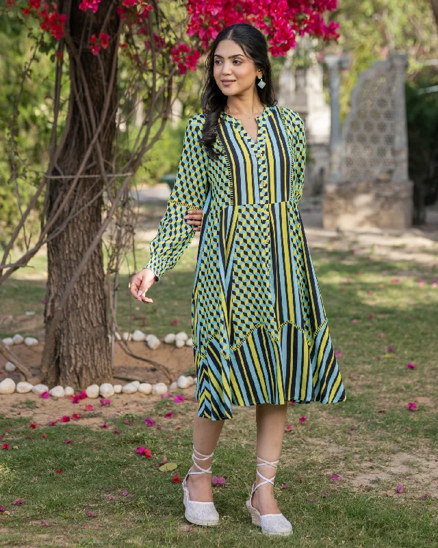 Neon Checkered & Stripe Dress