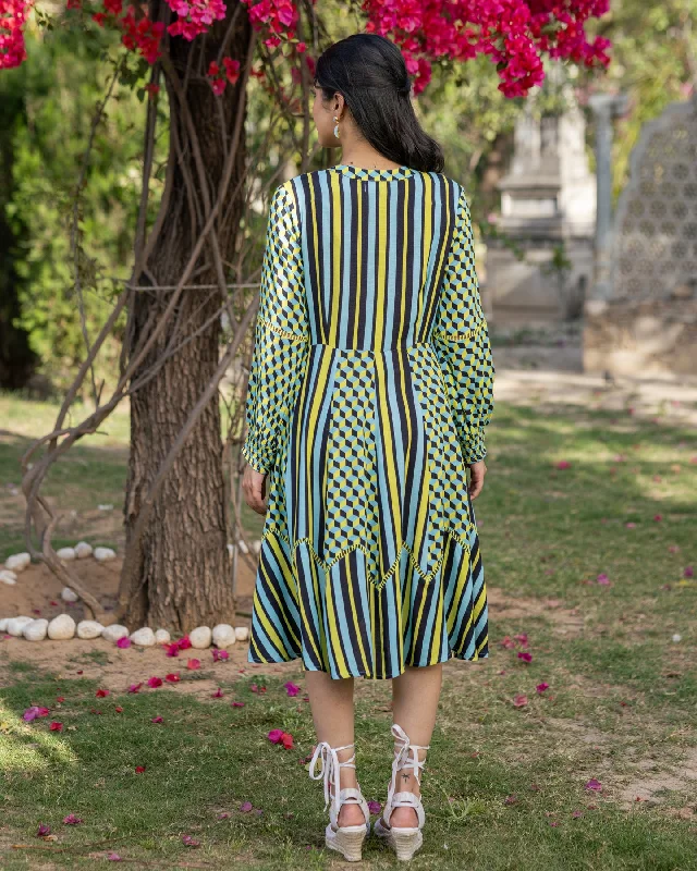 Neon Checkered & Stripe Dress