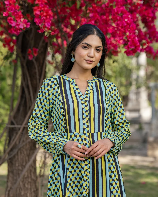 Neon Checkered & Stripe Dress