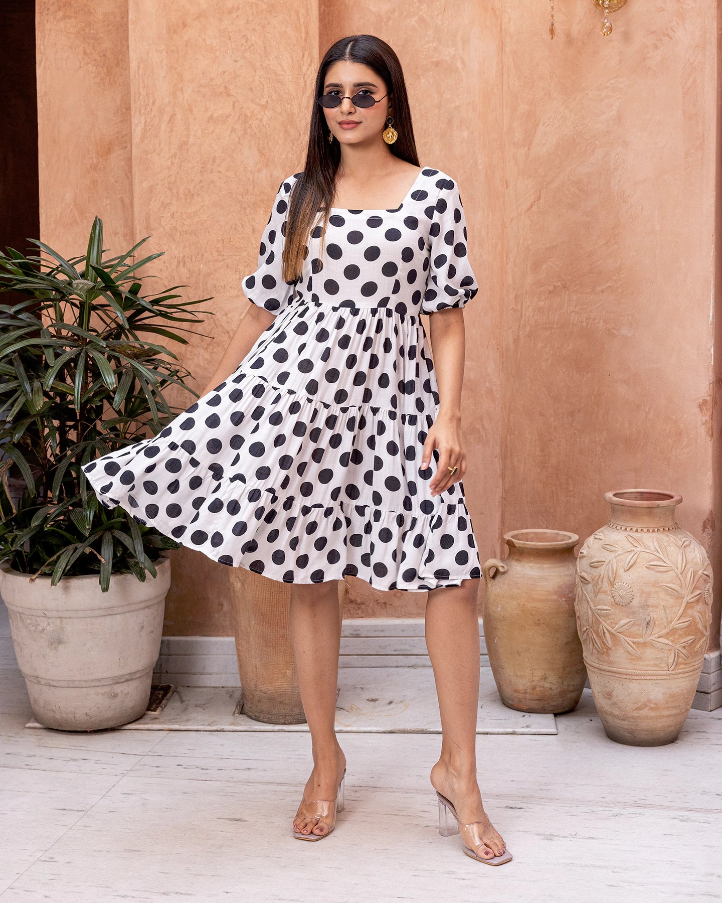 Off White Bold Polka Dress