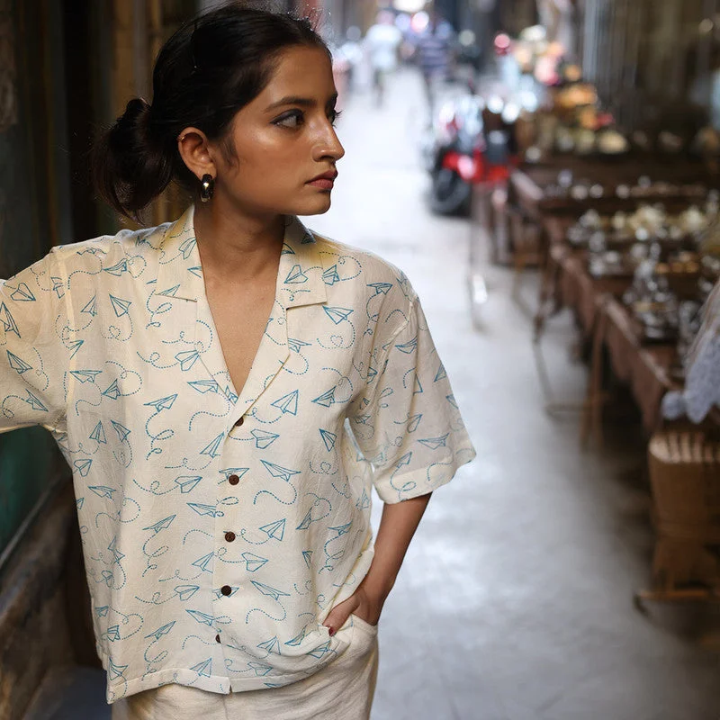 Organic Cotton Shirt for Men & Women | Block Printed | Half Sleeves | White