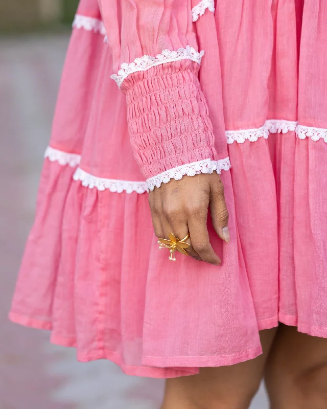 Pink Lace & Tiered Shirt Dress