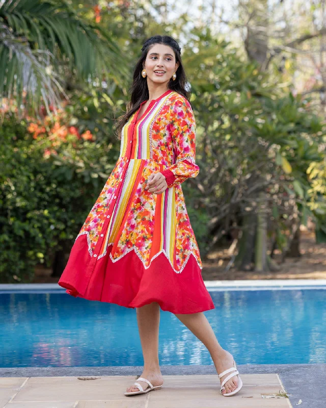 Red Stripe & Floral Dress