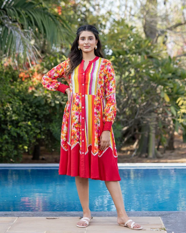 Red Stripe & Floral Dress