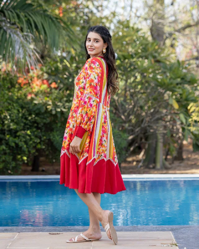 Red Stripe & Floral Dress