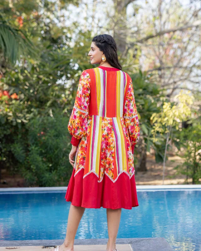 Red Stripe & Floral Dress