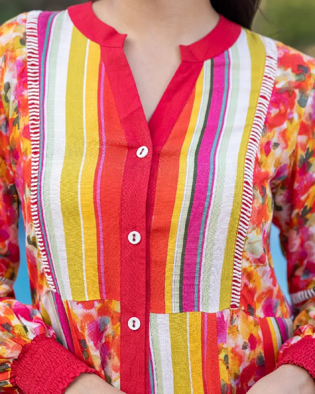 Red Stripe & Floral Dress