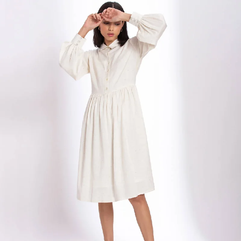 Cotton A-line Dress for Women | White