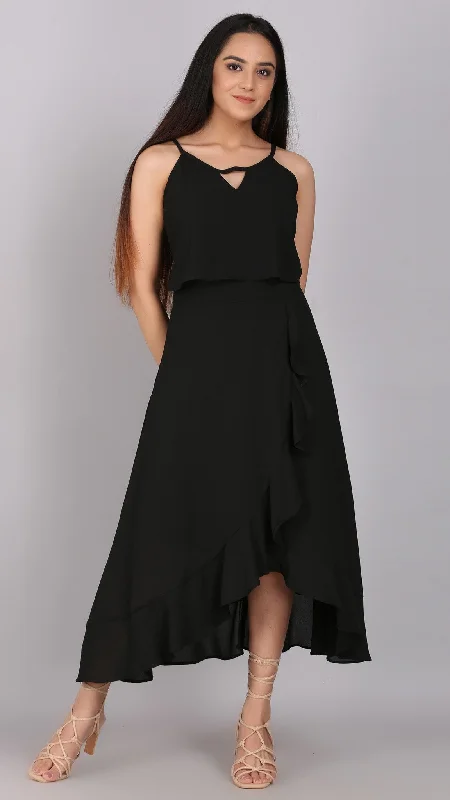 Solid Wrap Bottom Frill Dress