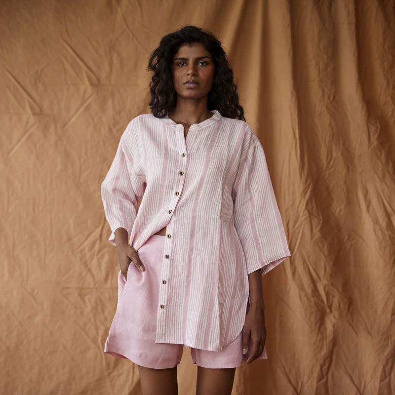 Pure Linen Shirt | Oversized Shirt | Pink & White