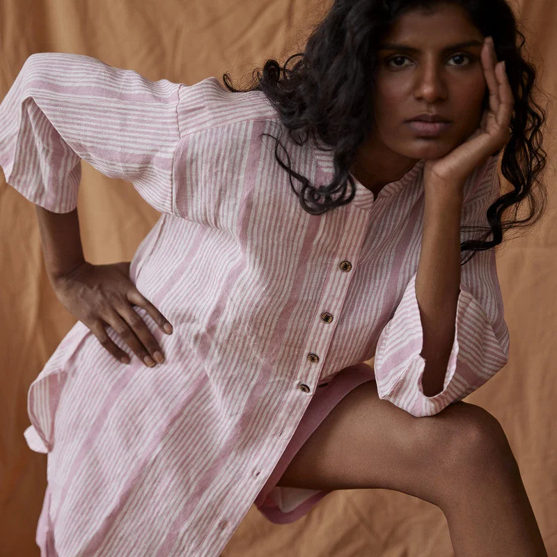 Pure Linen Shirt | Oversized Shirt | Pink & White