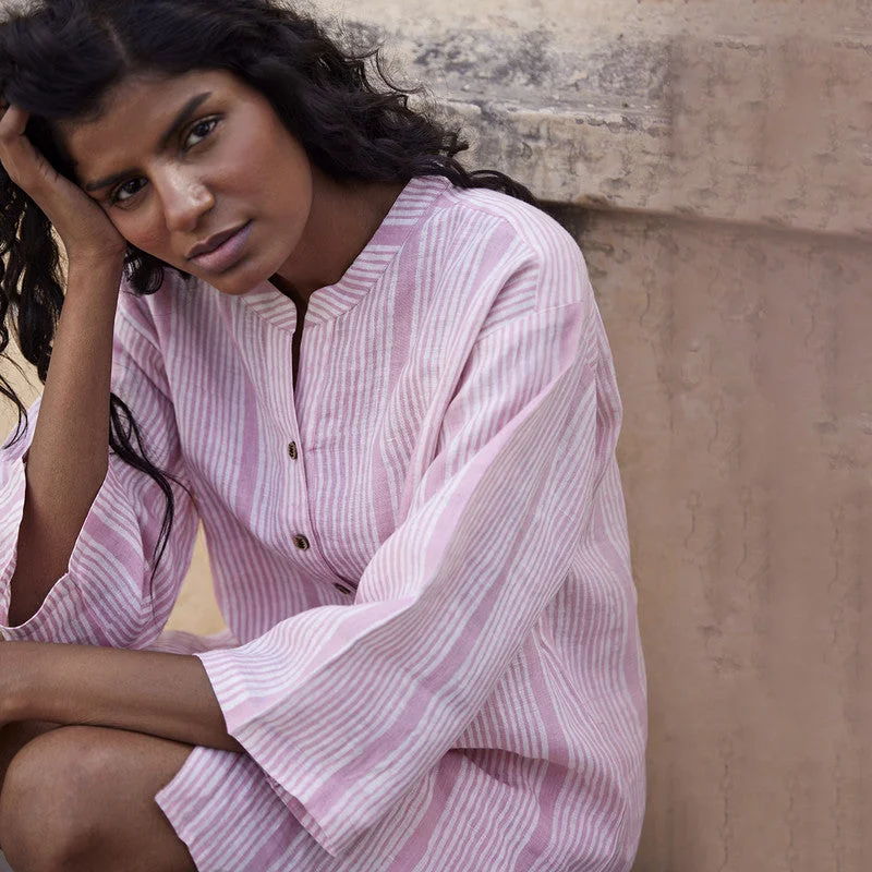 Pure Linen Shirt | Oversized Shirt | Pink & White